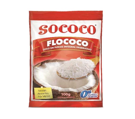 Coco Ralado Desidratado em Flocos Sococo Flococo Pacote 100g