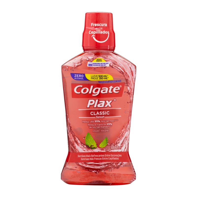 Enxaguante Bucal Anticárie Zero Álcool Classic Colgate Plax Frasco Leve 500ml Pague 350ml