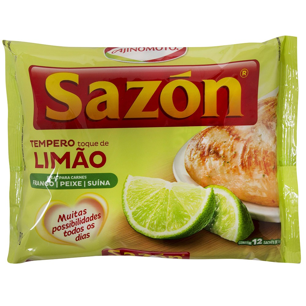 Tempero para Carnes Toque de Limão Sazón Pacote 60g 12 Unidades