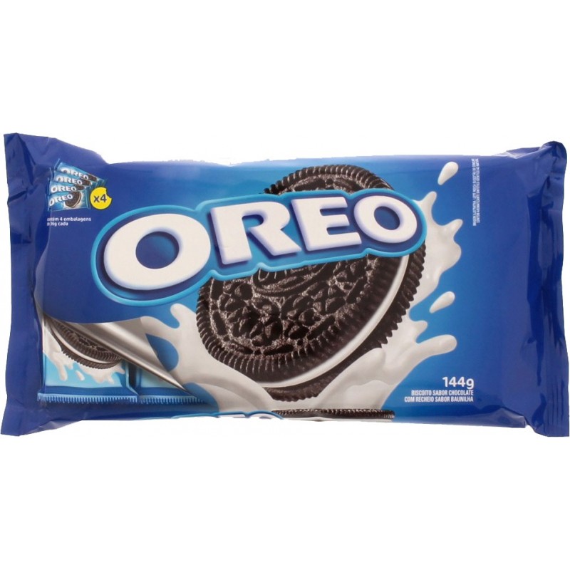 Pack Biscoito Chocolate Recheio Baunilha Oreo Pacote 144g 4 Unidades