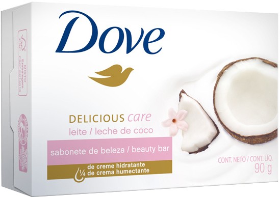 Sabonete em Barra Leite de Coco e Pétalas de Jasmin Dove Delicious Care Caixa 90g