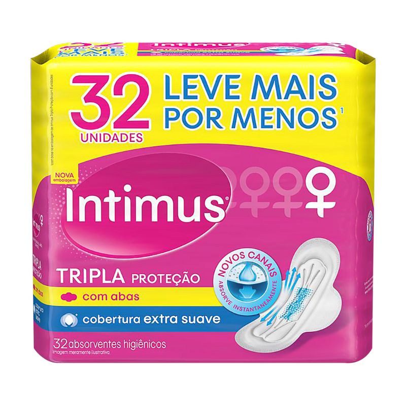 Absorvente com Abas Extra Suave Intimus Tripla Proteção Pacote 32 Unidades