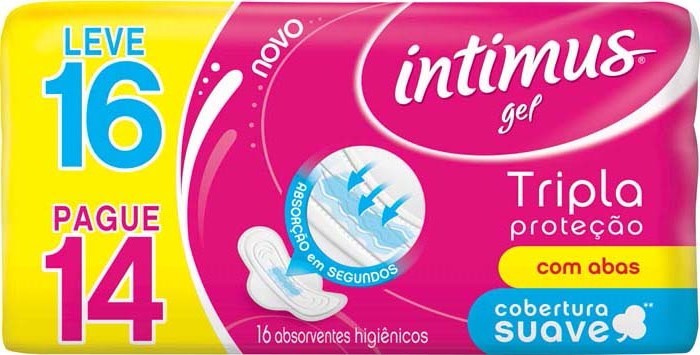 Absorvente com Abas Suave Intimus Tripla Proteção Pacote Leve 16 Pague 14 Unidades
