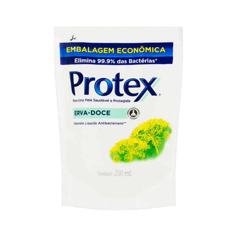 Sabonete Líquido Antibacteriano Erva-Doce Protex Sachê 200ml Refil Embalagem Econômica