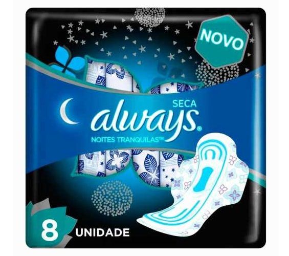 Absorvente com Abas Seca Always Noites Tranquilas Pacote Leve 8 Pague 7 Unidades