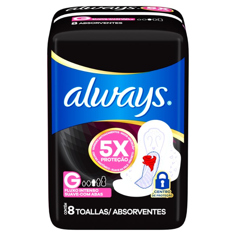 Absorvente com Abas Suave Always Noites Tranquilas Pacote Leve 8 Pague 7 Unidades