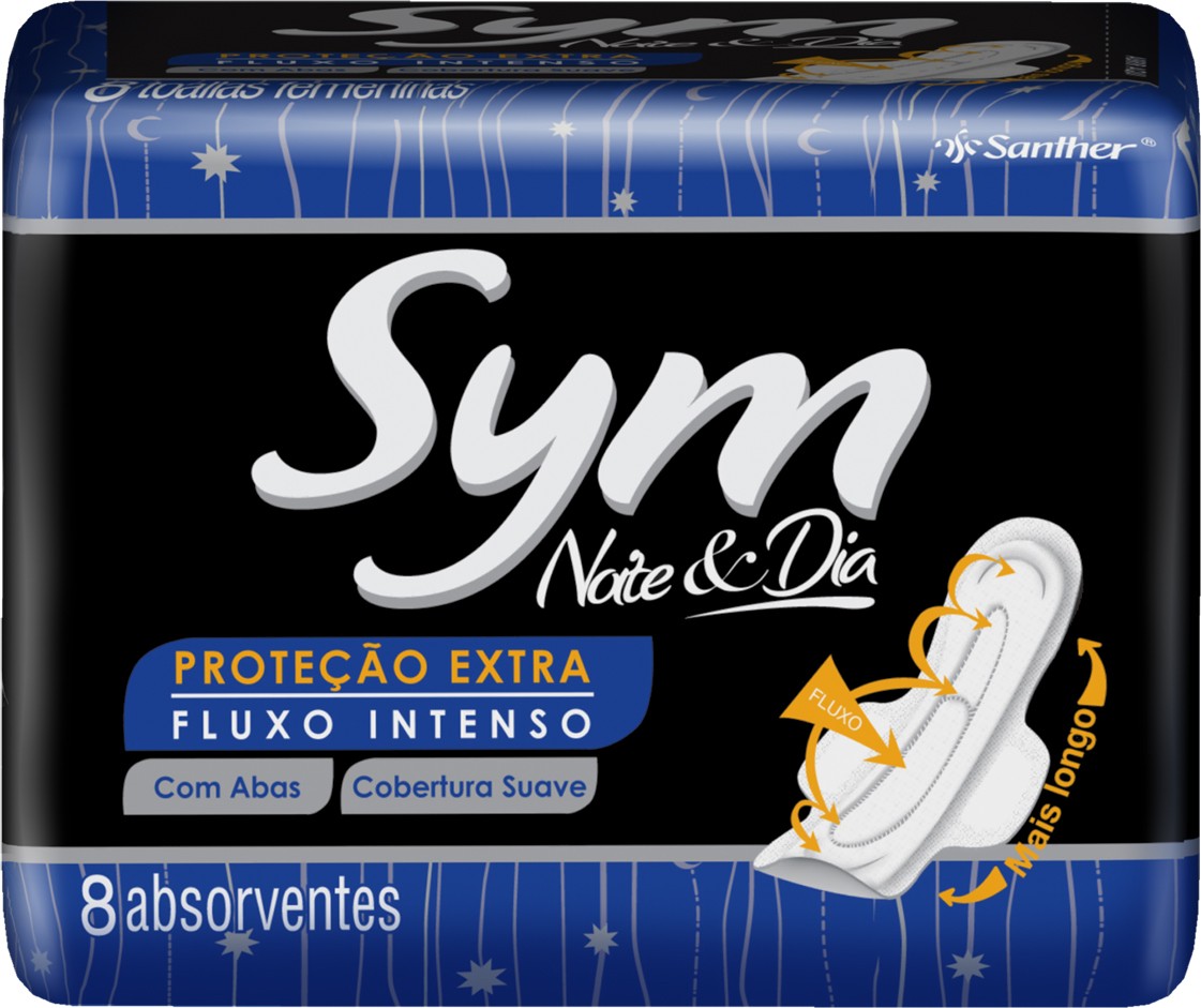 Absorvente com Abas Noite e Dia Total Protect Sym Pacote 8 Unidades