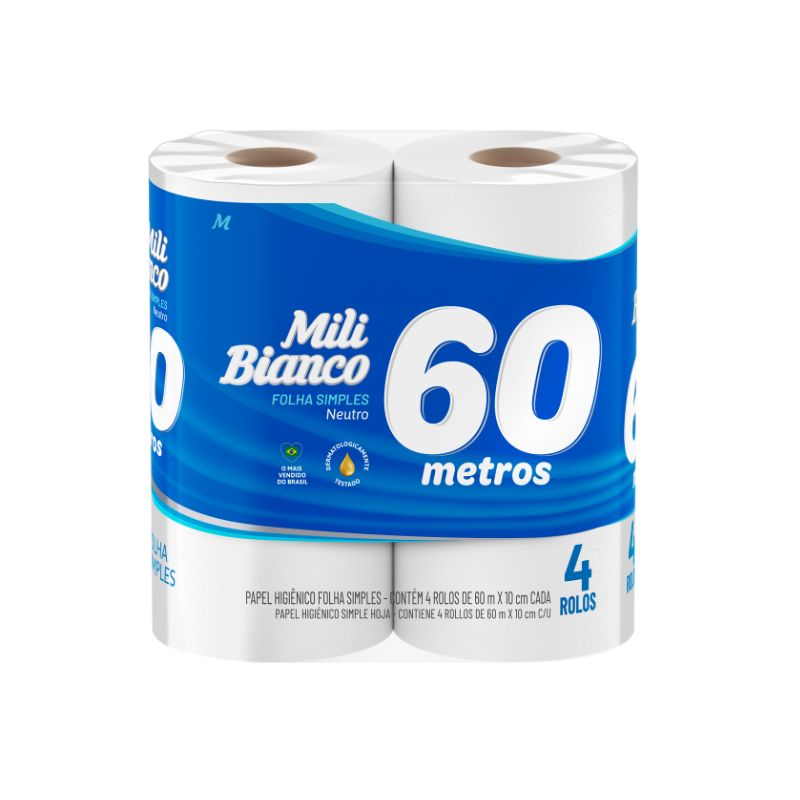 Papel Higiênico MILI BIANCO Doblo 60m 4 unidades