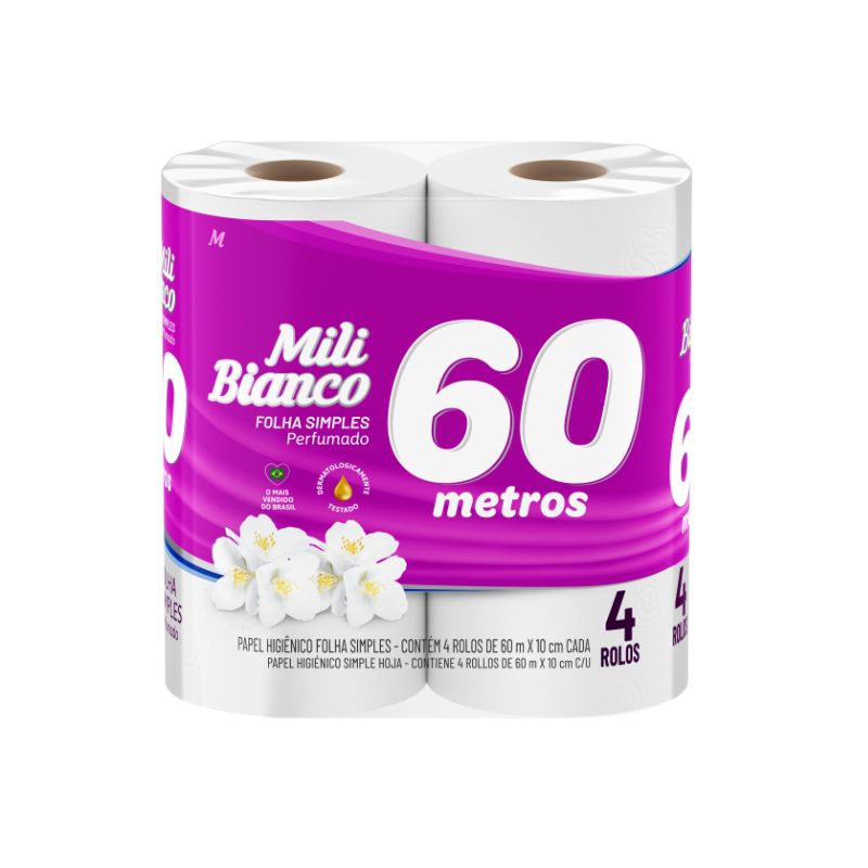 Papel Higiênico MILI BIANCO Doblo Perfumado 60m 4 unidades