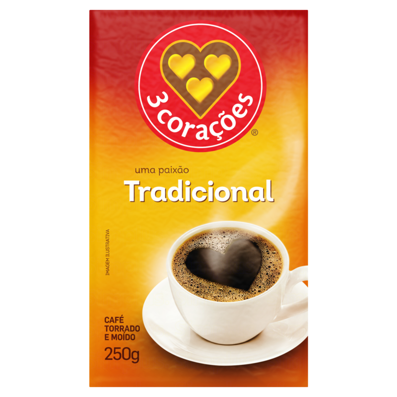 Café Torrado e Moído a Vácuo Tradicional 3 Corações Pacote 250g