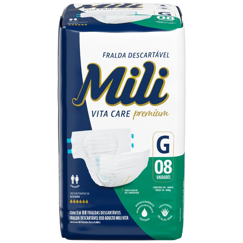 Fralda Descartável MILI Vita Uso Adulto G 8 unidades