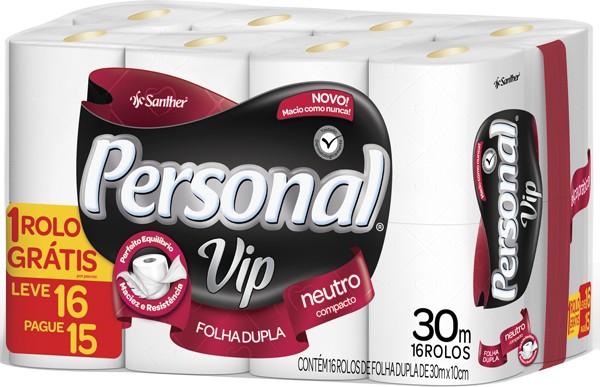 Papel Higiênico Personal Folha Dupla Vip 30M Leve 16 e Pague 15