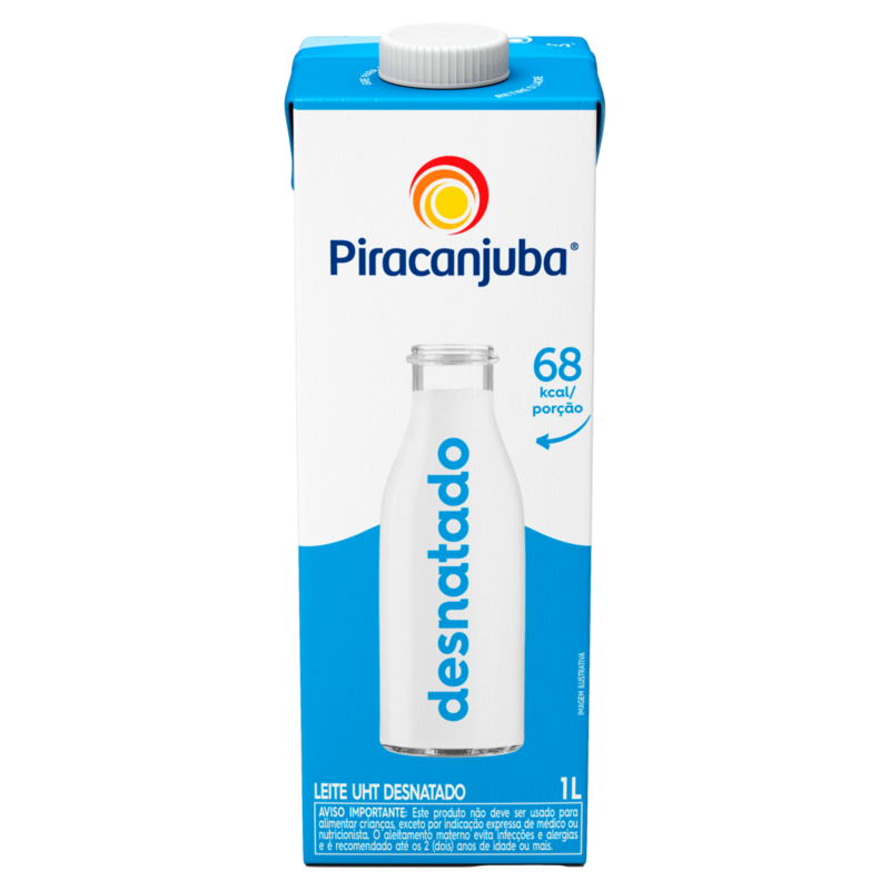 Leite UHT Desnatado Piracanjuba Caixa com Tampa 1l