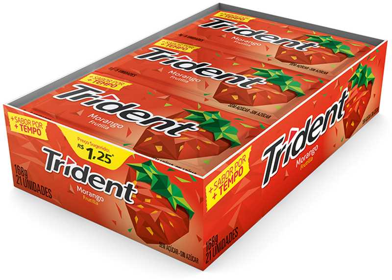 Goma de Mascar Morango Zero Açúcar Trident Envelope 8g 5 Unidades